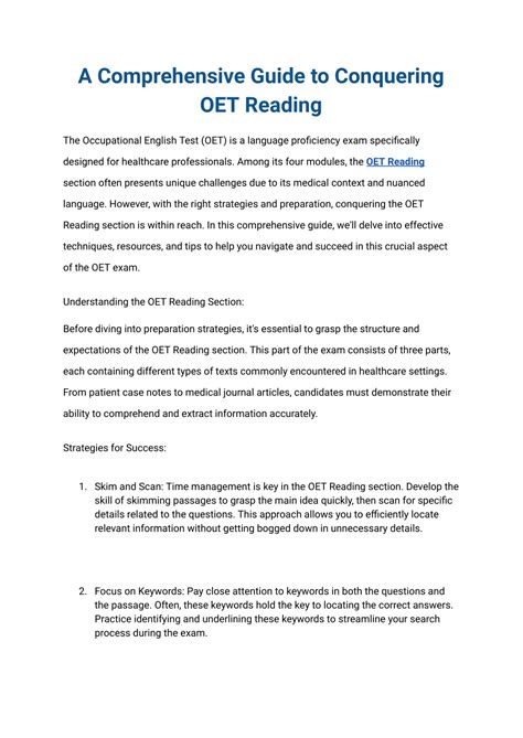 Comprehensive Guide To OET Reading .
